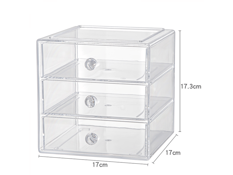  Drawers organisateur maquillage, boite de rangement en plastique pour cosmétiques, maquillage, etc., boite tiroir à 3 tiroirs, transparent  - Conforama D