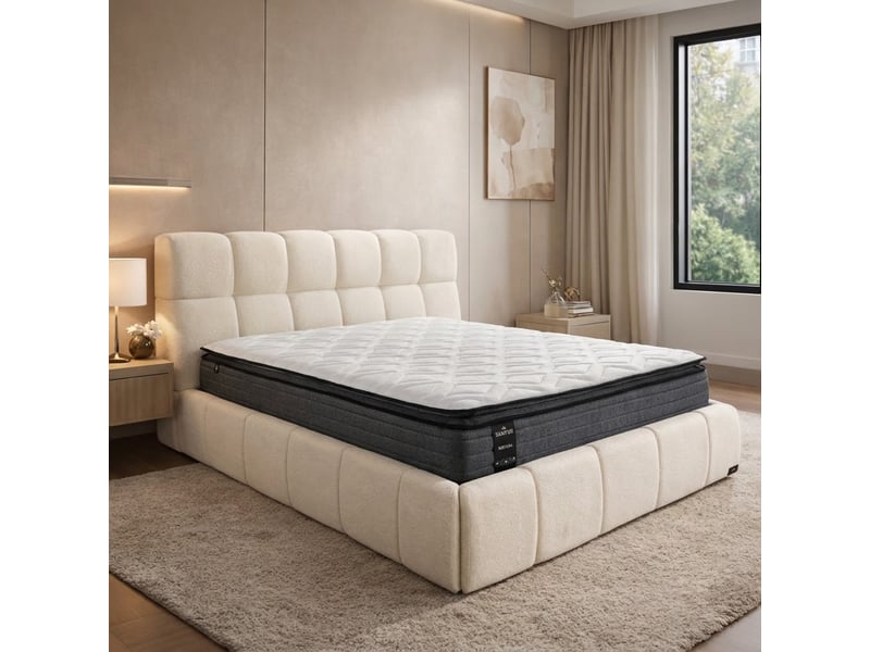  Ensemble lit coffre aneto et matelas nirvana 180x200 cm - tissu chenille beige - mémoire de forme PREMIUM - Conforama B