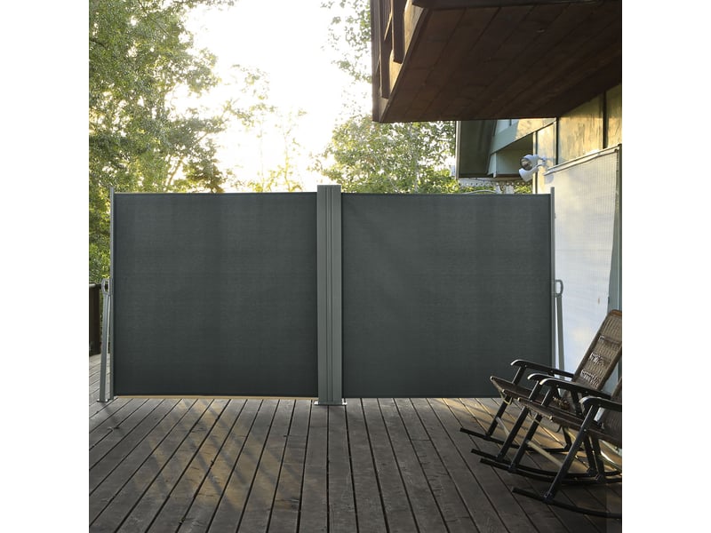  Cloison de jardin réglable et résistante aux uv avec poignée, en métal et polyester 180 gm², 600 x 180 cm, grise  - Conforama C