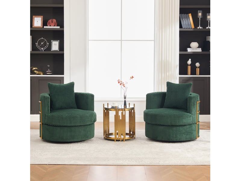  Fauteuil pivotant 360° lot de 2 avec rangement sous l’assise et coussin rembourré en velours côtelé vert foncé  - Conforama B