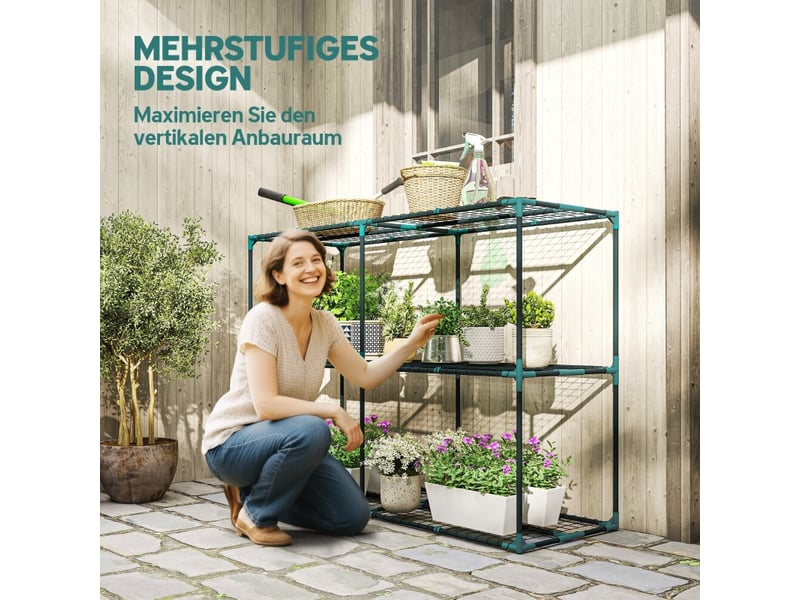  Support à plantes 3 niveaux 143x48x100 cm en acier vert foncé  - Conforama D