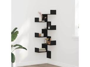 Étagère d'angle flottante, étagère murale chêne noir 45 x 45 x 147 cm cf41397