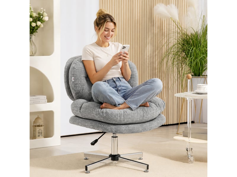  Chaise de bureau sans accoudoirs, chaise de bureau confortable avec assise rembourrée et hauteur réglable, grise  - Conforama C