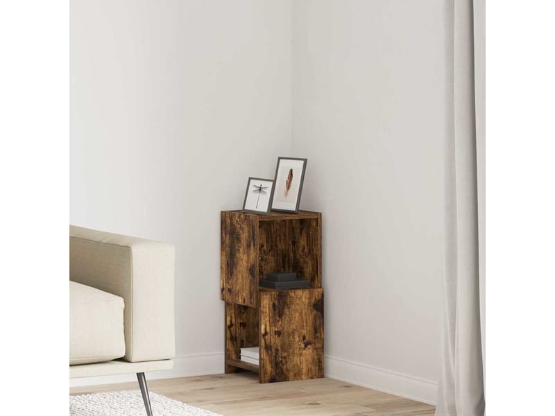  Meuble d'angle, meuble de rangement salon 25,5x25x55cm bois d'ingénierie chêne fumé  - Conforama B
