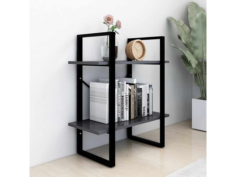  Bibliothèque à 2 niveaux, armoire à livres gris 60x30x70 cm bois d'ingénierie  - Conforama C