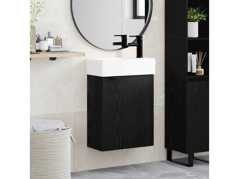 Meuble de rangement salle de bain avec robinet chêne noir shl8168 - Conforama B
