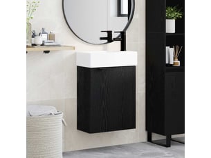 Meuble de rangement salle de bain avec robinet chêne noir shl8168