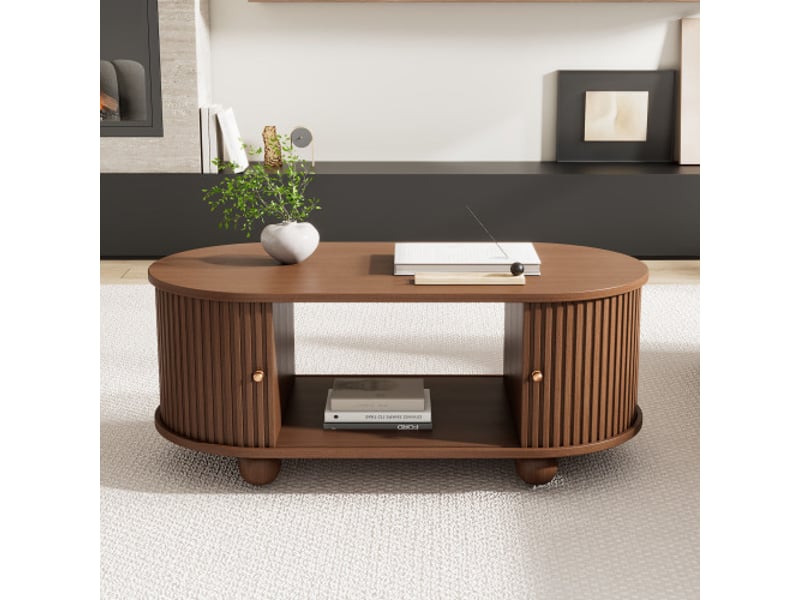  Ensemble meuble tv et table basse en noyer naturel et mdf – 2 pièces  - Conforama E