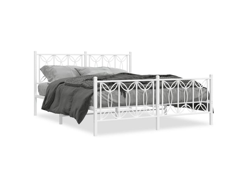  Lit double- lit adulte -  cadre de lit métal sans matelas et pied de lit blanc 150x200 cm  - Conforama A