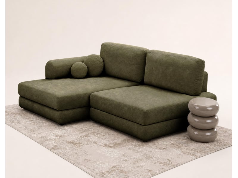  April - canapé d'angle gauche 4 places convertible avec coffre en velours texturé - best mobilier - vert kaki APRIL - Conforama D