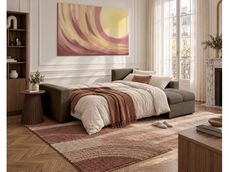  Cyro - canapé d'angle réversible 4 places convertible avec coffre en tissu - best mobilier - taupe CYRO - Conforama D