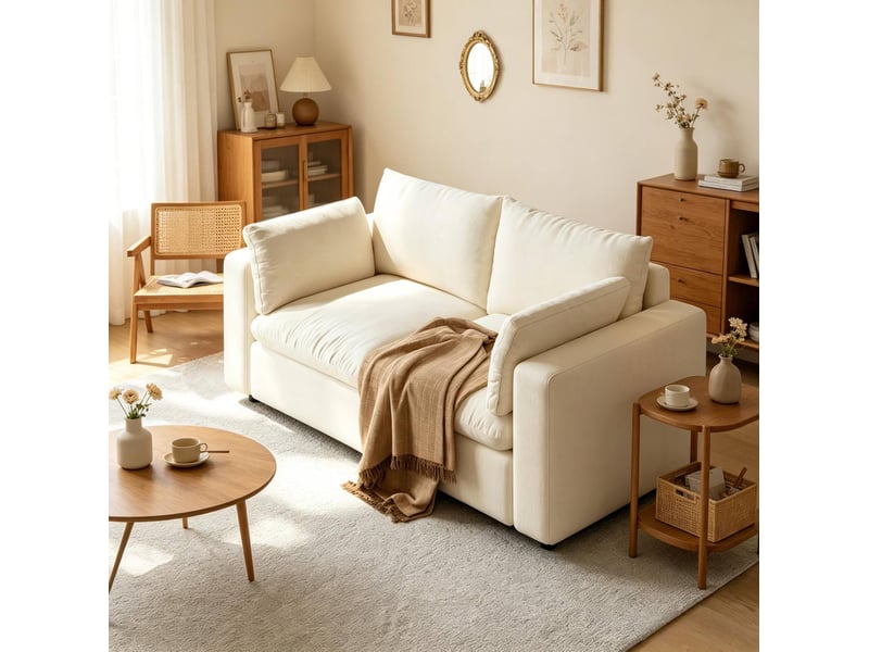  Canapé modulable moderne 180x91x83 cm 2 places bois métal blanc  - Conforama B