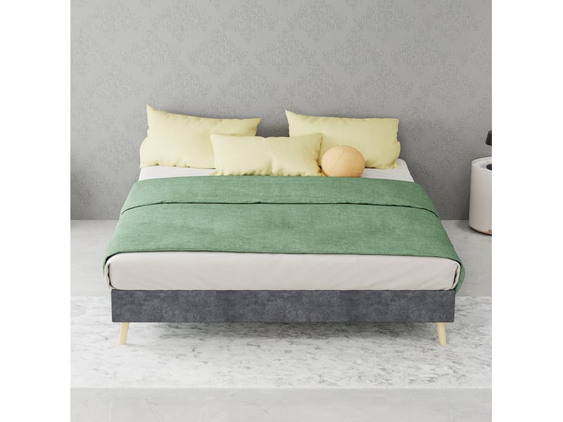  Sommier 2 places 140x200 cm avec matelas coloris gris et finition velours  - Conforama D