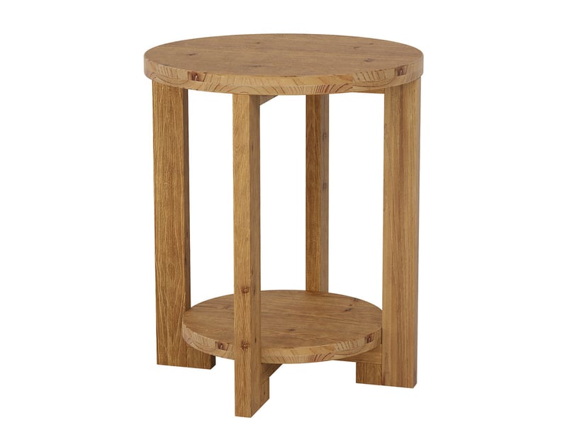  Table d'appoint ronde en bois massif avec rangement à 2 niveaux, table de chevet décorative, table de nuit ronde en bois pour salon, chambre, petits espaces, montage facile, marron  - Conforama A
