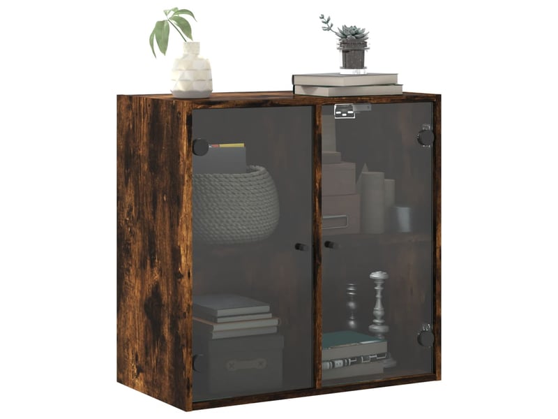  Armoire murale salon, meuble de rangement avec portes en verre chêne fumé 68x37x68,5 cm  - Conforama D