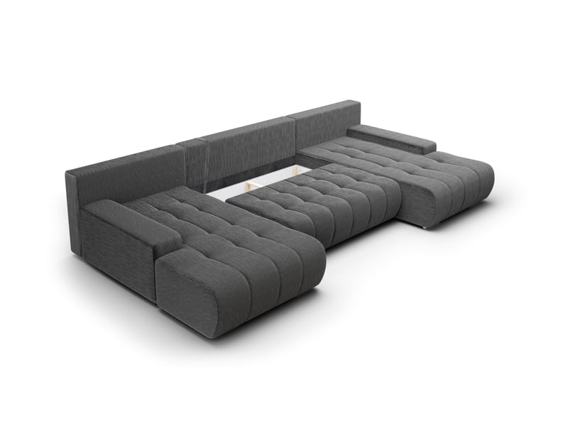  Canapé d'angle convertible velutti u velours côtelé poso gris foncé, forme u avec coffre  - Conforama D