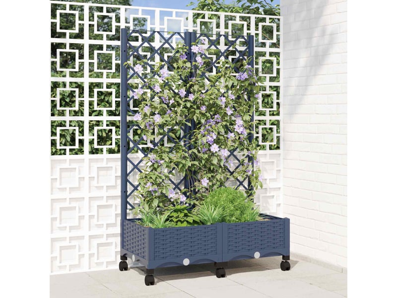  Jardinière - bac de jardin avec treillis et roues gris bleu pp  - Conforama B