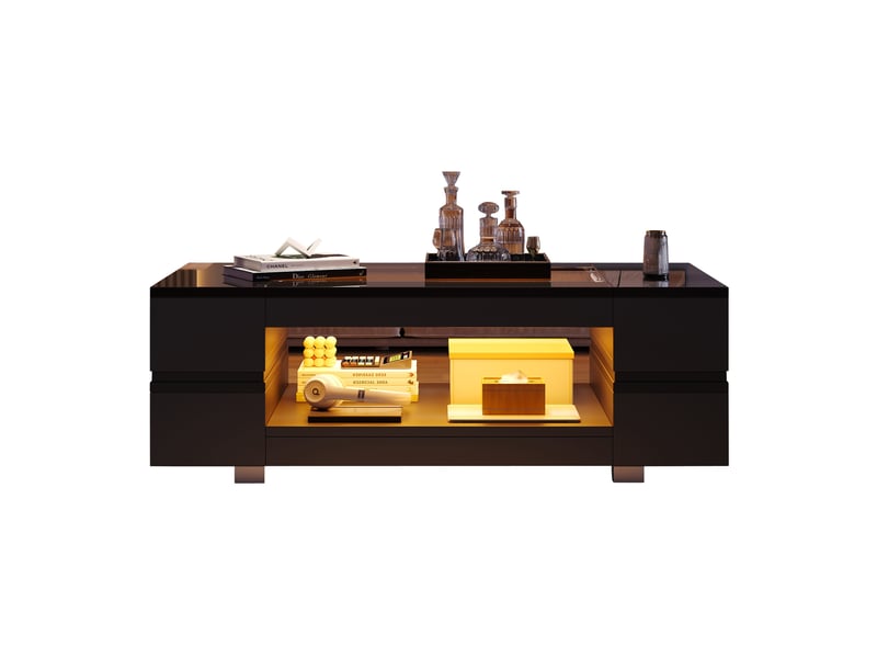  Table basse avec 2 niveaux, plateau brillant, led contrôlée par application, pour salon, 100 × 50 × 35 cm  - Conforama A