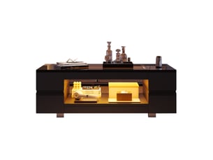 Table basse avec 2 niveaux, plateau brillant, led contrôlée par application, pour salon, 100 × 50 × 35 cm