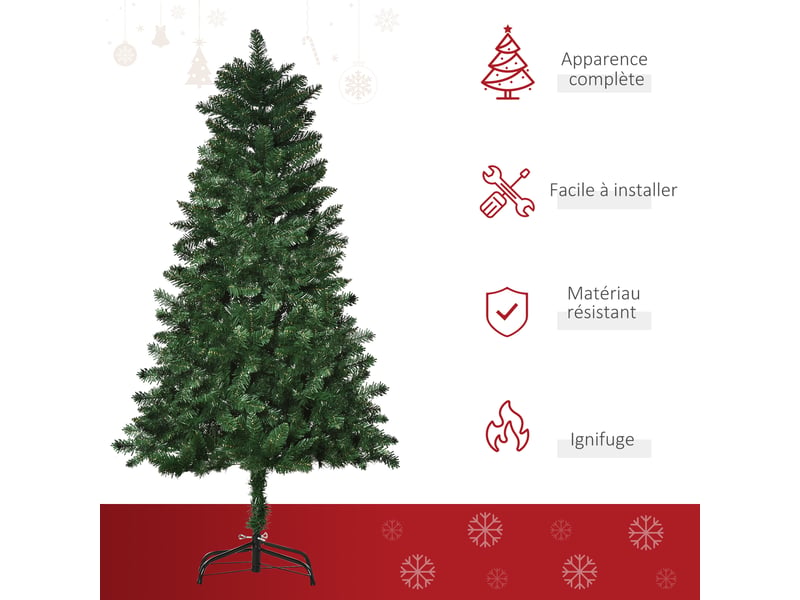  Sapin de noël artificiel 150h cm 454 branches épines imitation nordmann grand réalisme vert  - Conforama D