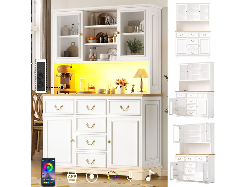 Armoire de cuisine haute avec prises et led, meuble de rangement cuisine blanc 180cm, buffet mdf - Conforama C