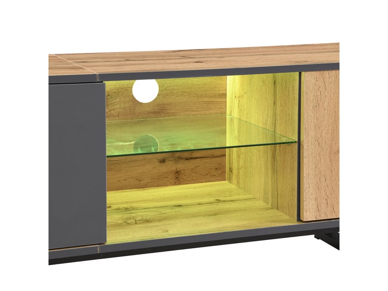  Meuble tv industriel 190 cm bois et anthracite avec led pour écran 70-79 pouces  - Conforama E