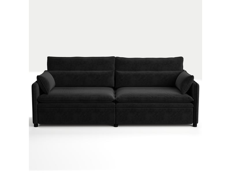 Canapé convertible 3 places 206 x 91 x 86 cm en chenille, 3-en-1 avec coffre, dossier réglable et coussins mobiles, noir - Conforama A