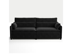 Canapé droit convertible 3 places Tissu noir avec coffre de rangement