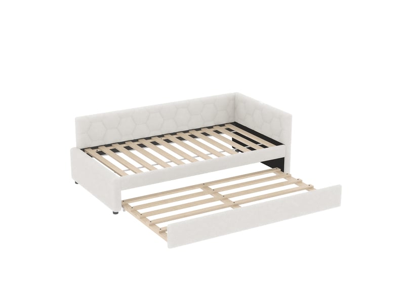  Lit de jour 90x200 canapé lit enfant avec lit gigogne et ports usb, tissu bouclette blanc  - Conforama W