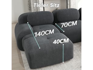 Canapé lounge modulable 2 places 208x178cm - 2 repose-pieds mousse 32d - velours côtelé - gris