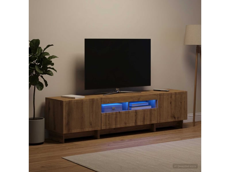  Meuble tv - banc tv - meuble de rangement led 5 pièces chêne artisanal bois d'ingénierie  - Conforama C