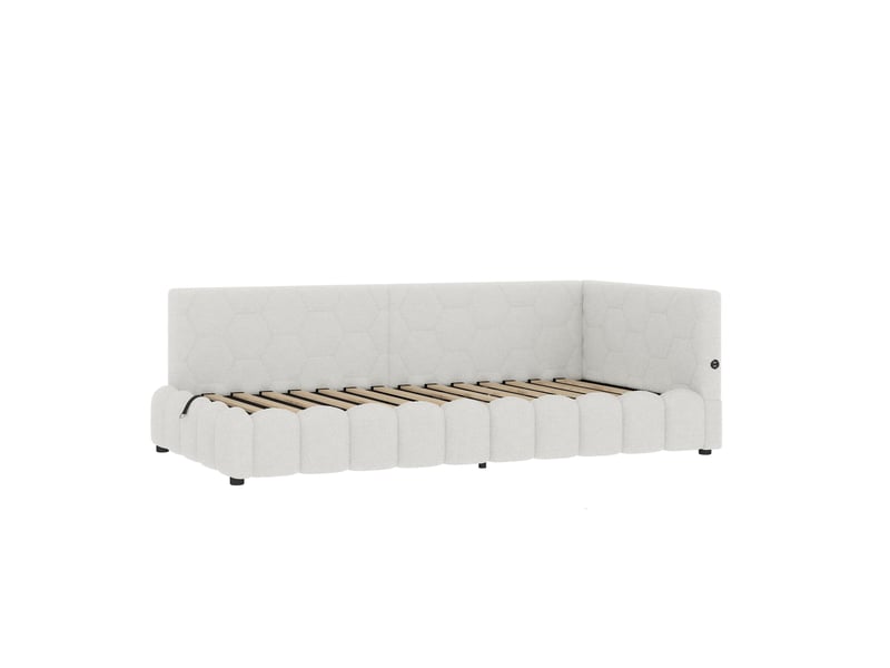 Lit banquette coffre 90x200 cm blanc avec led, usb et type-c, sans matelas  - Conforama E
