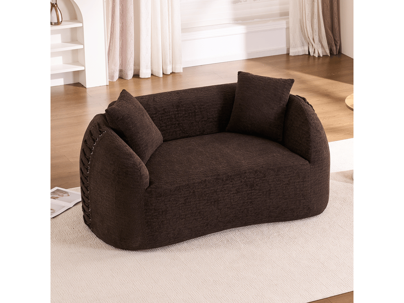  Canapé modulable 2 places 155x90x67 cm - canapé courbe avec détails à lacets - tissu chenille - sofa compressé sous vide - canapé compressé - marron CozyNest - Conforama B
