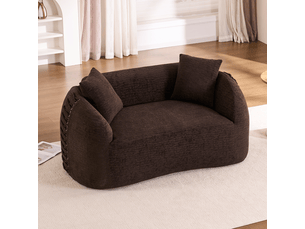 Canapé modulable 2 places 155x90x67 cm - canapé courbe avec détails à lacets - tissu chenille - sofa compressé sous vide - canapé compressé - marron