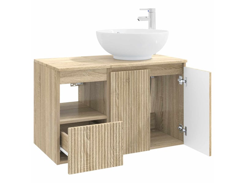  Ensemble de mobilier de salle de bain 2 pc chêne sonoma cf64134  - Conforama D