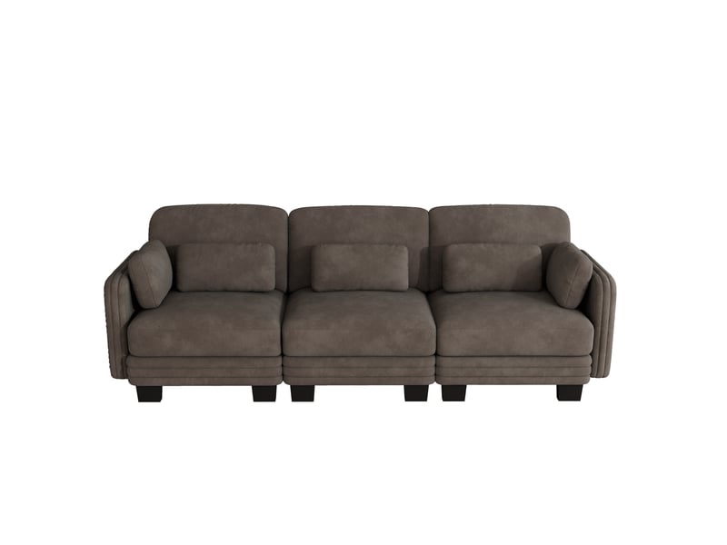 Canapé droit modulable 3 places 253x88x88 cm en chenille marron - Conforama A