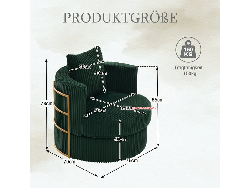  Fauteuil pivotant 360° lot de 2 avec rangement sous l’assise et coussin rembourré en velours côtelé vert foncé  - Conforama C
