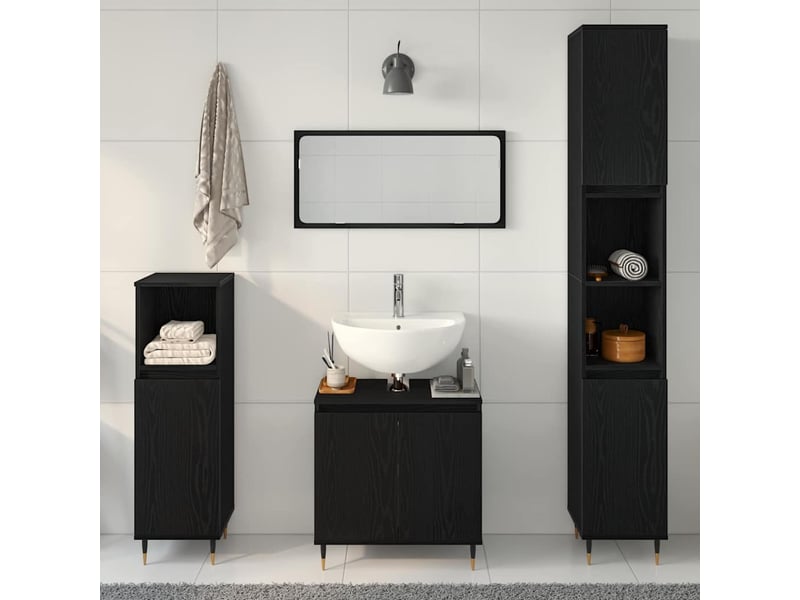  Ensemble de mobilier de salle de bain 3 pc chêne noir cf64323  - Conforama D