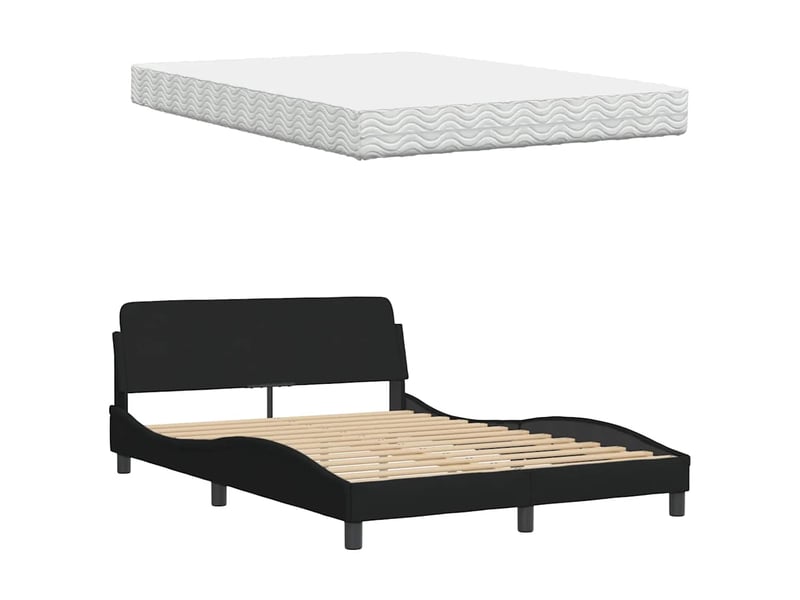  Lit avec matelas noir 140x190 cm tissu  - Conforama E