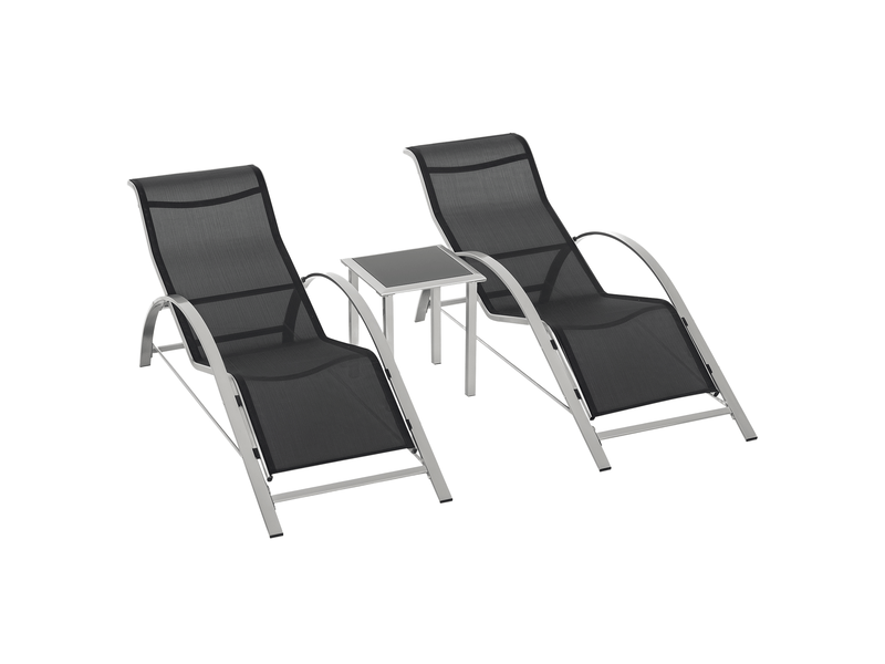  Lot de 2 bains de soleil, transat, chaise longue métal gris foncé 169x59x66cm  - Conforama B