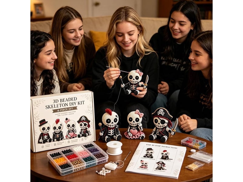  Kit diy squelette halloween 3d en perles, ornement décoratif à fabriquer, loisirs créatifs pour enfants ados et adultes, crânes  - Conforama D