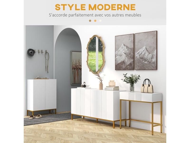  Table console console meuble avec 2 tiroirs base en acier avec pieds antidérapants blanc 80 x 31,5 x 75 cm  - Conforama E
