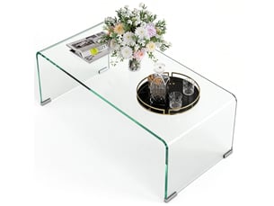 Table basse en verre table de salon rectangulaire design moderne en verre trempé avec bords sûrs arrondis transparent