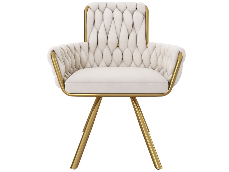  Lot de 6 chaises 56x58x85 cm, chaises salle à manger, haut dossier, pivotantes 360°, métal, velours beige  - Conforama A