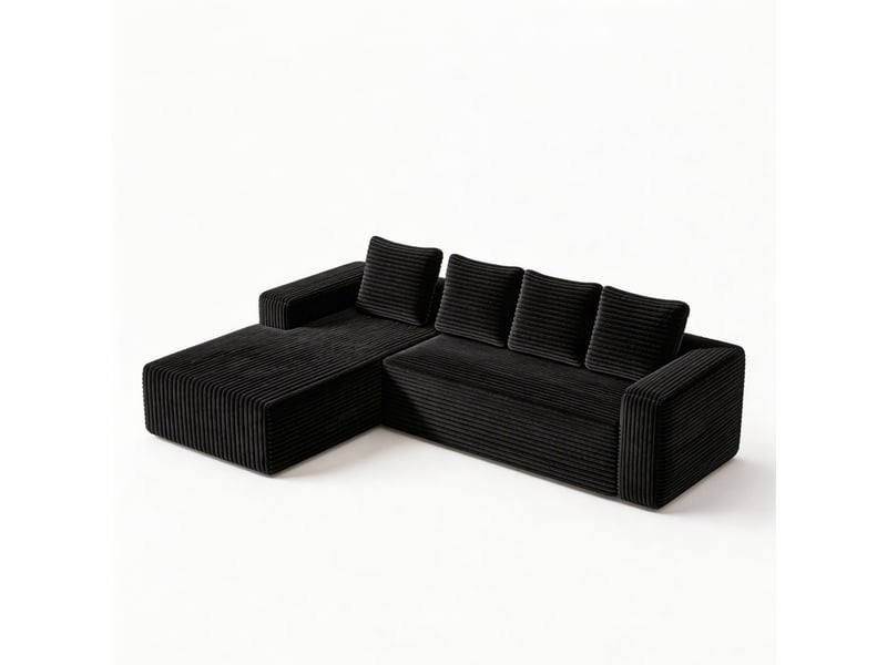 Canapé d'angle modulable 261 cm avec méridienne-assise profonde style cloud-en velours côtelé-noir  - Conforama A