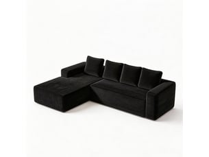 Canapé d'angle modulable 261 cm avec méridienne-assise profonde style cloud-en velours côtelé-noir