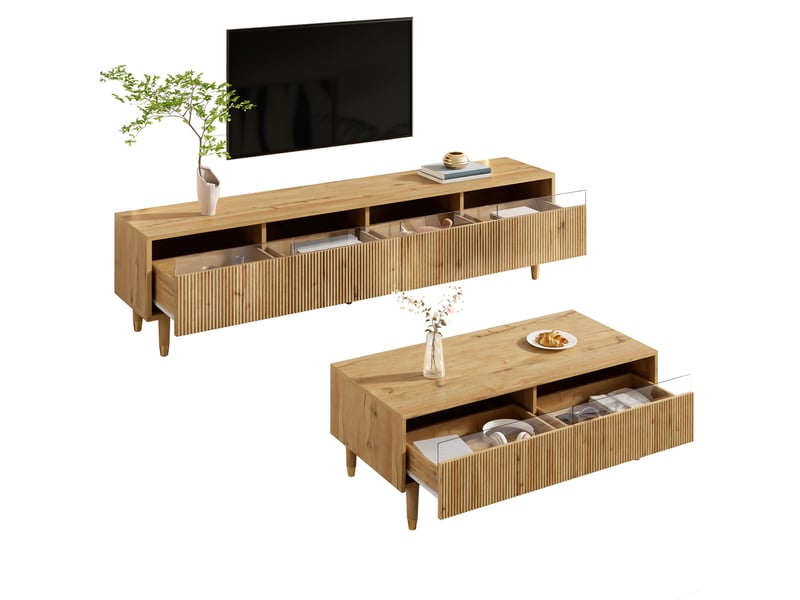  Meuble tv bois doré en mdf 110 cm  - Conforama A