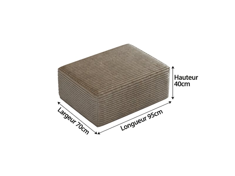  Ottoman en velours côtelé camel, 70 x 95 x 40 cm, sans montage  - Conforama C