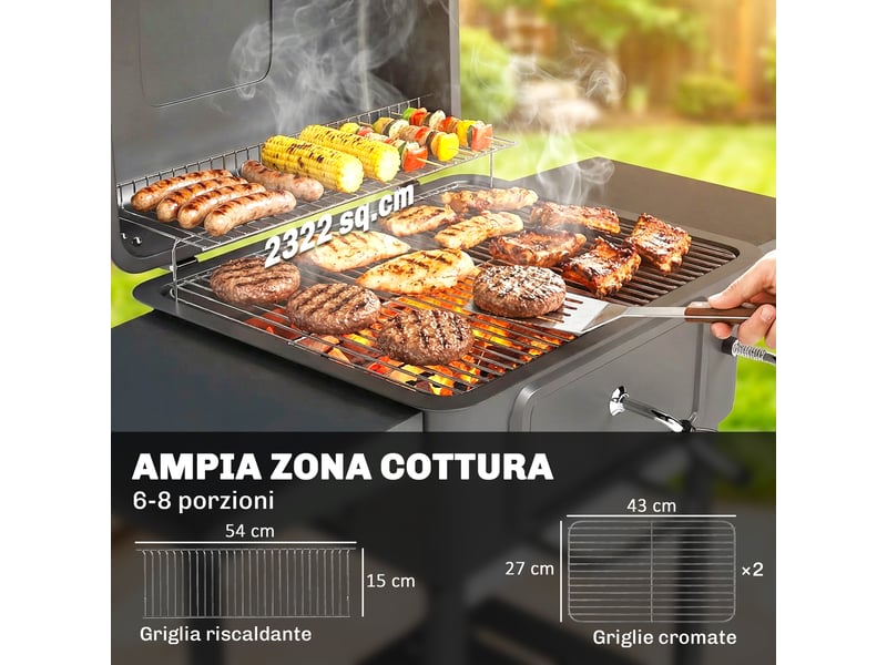  Barbecue à charbon avec couvercle et fumoir, 0,23 m², thermomètre, noir  - Conforama R
