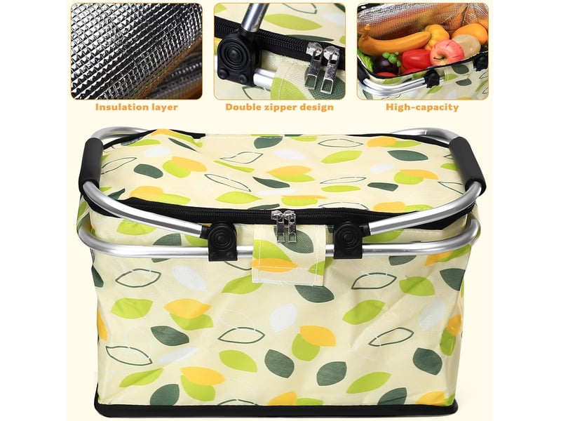  Sac isotherme pique nique, 20l grand panier pique nique pliable, sac isotherme pliable avec poignée, paniers pique-nique (38 x 20 x 23 cm)  - Conforama C